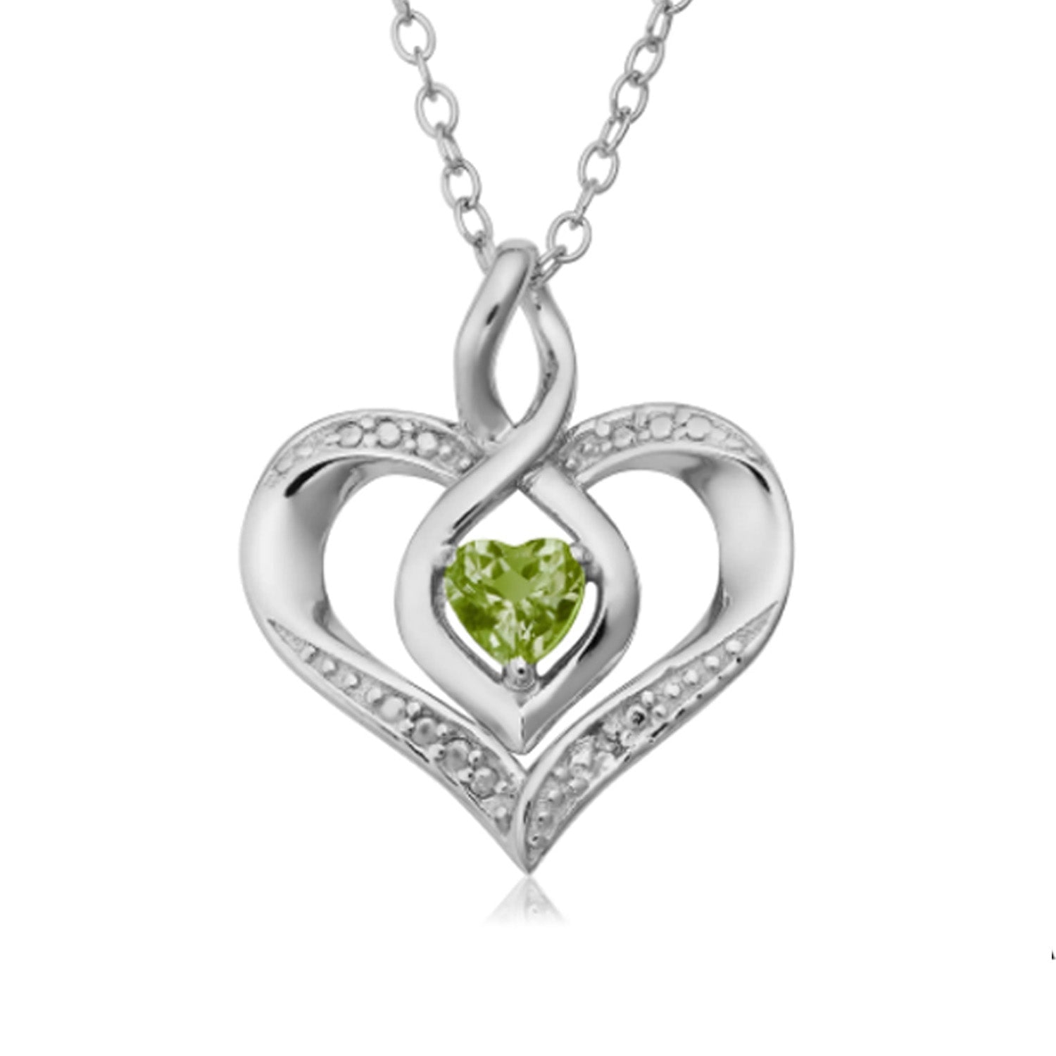 Sterling Silver Heart Shape Gemstone Birthstone Necklace, 18" - JewelryAffairs