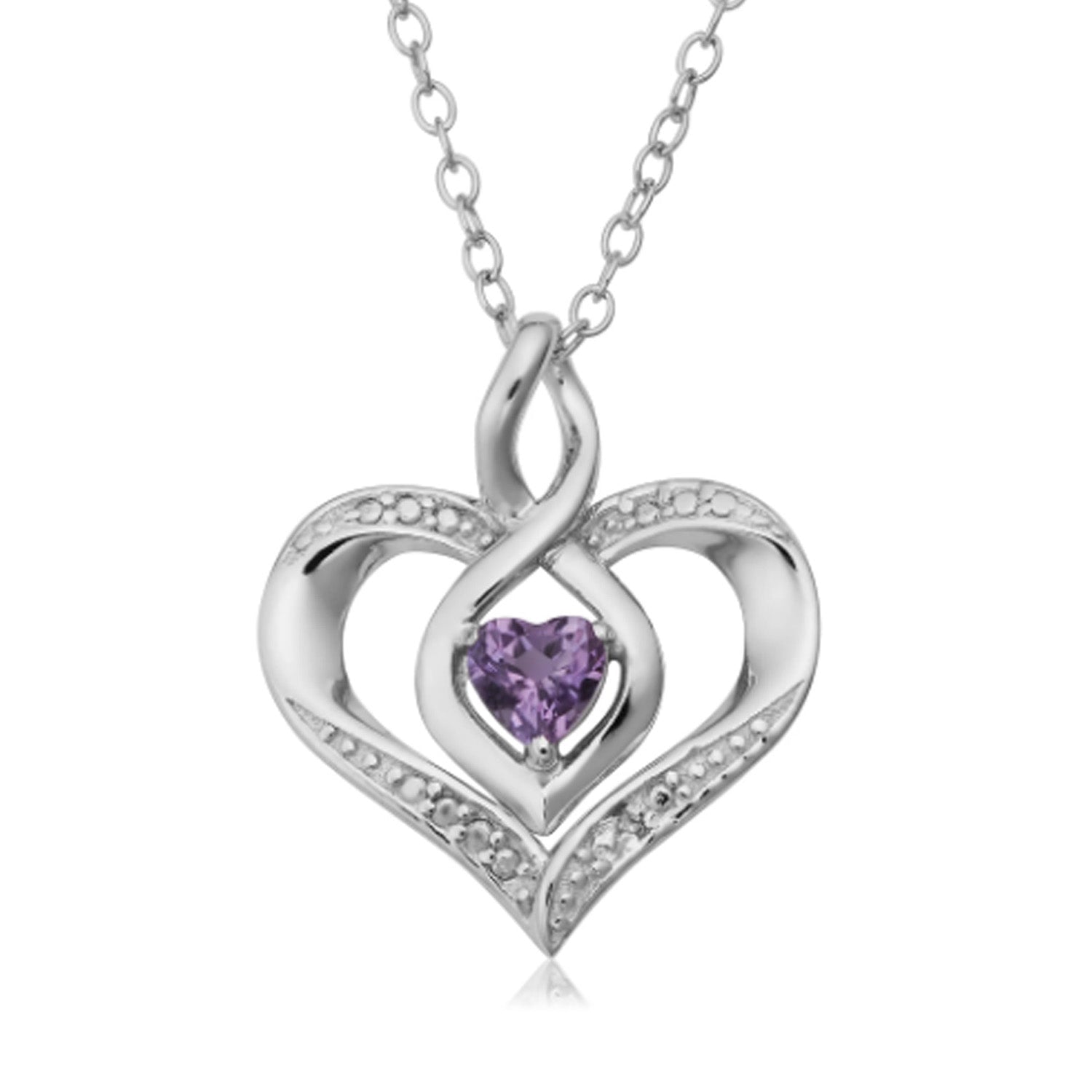 Sterling Silver Heart Shape Gemstone Birthstone Necklace, 18" - JewelryAffairs