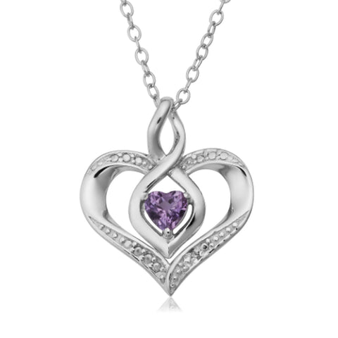 Sterling Silver Heart Shape Gemstone Birthstone Necklace, 18"