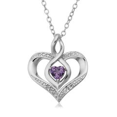 Sterling Silver Heart Shape Gemstone Birthstone Necklace, 18" - JewelryAffairs