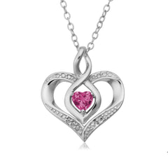 Sterling Silver Heart Shape Gemstone Birthstone Necklace, 18"
