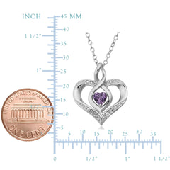 Sterling Silver Heart Shape Gemstone Birthstone Necklace, 18"