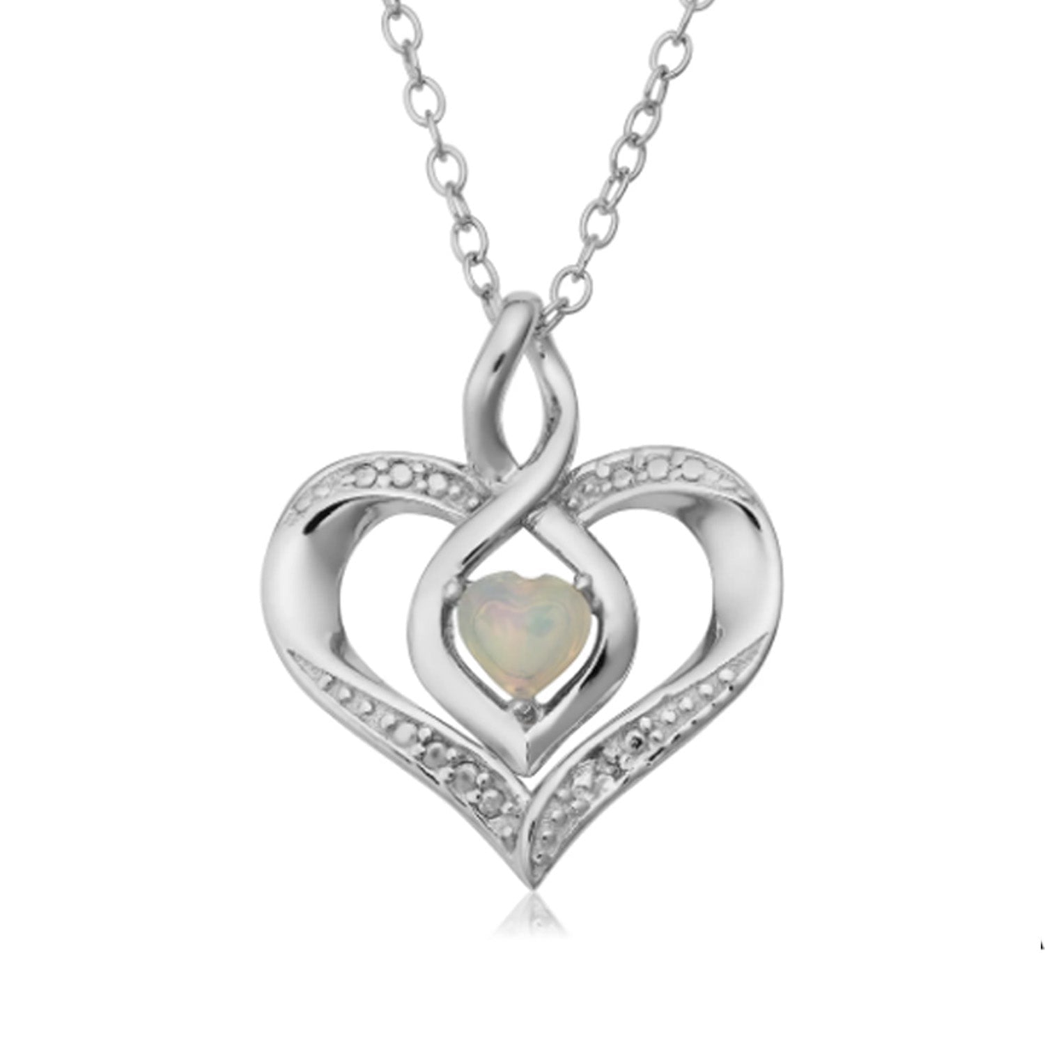 Sterling Silver Heart Shape Gemstone Birthstone Necklace, 18" - JewelryAffairs