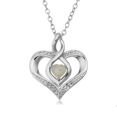 Sterling Silver Heart Shape Gemstone Birthstone Necklace, 18"