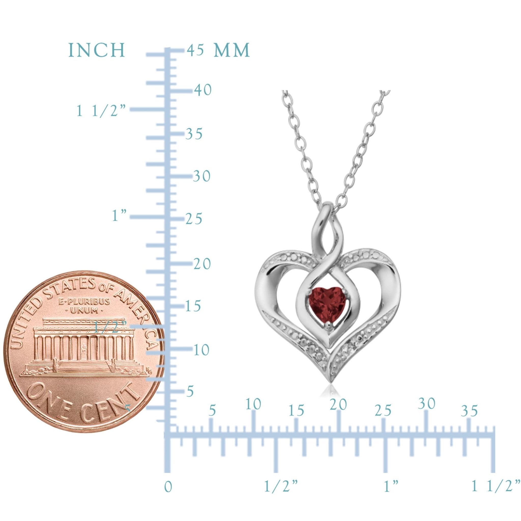 Sterling Silver Heart Shape Gemstone Birthstone Necklace, 18" - JewelryAffairs