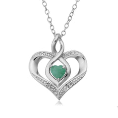 Sterling Silver Heart Shape Gemstone Birthstone Necklace, 18"