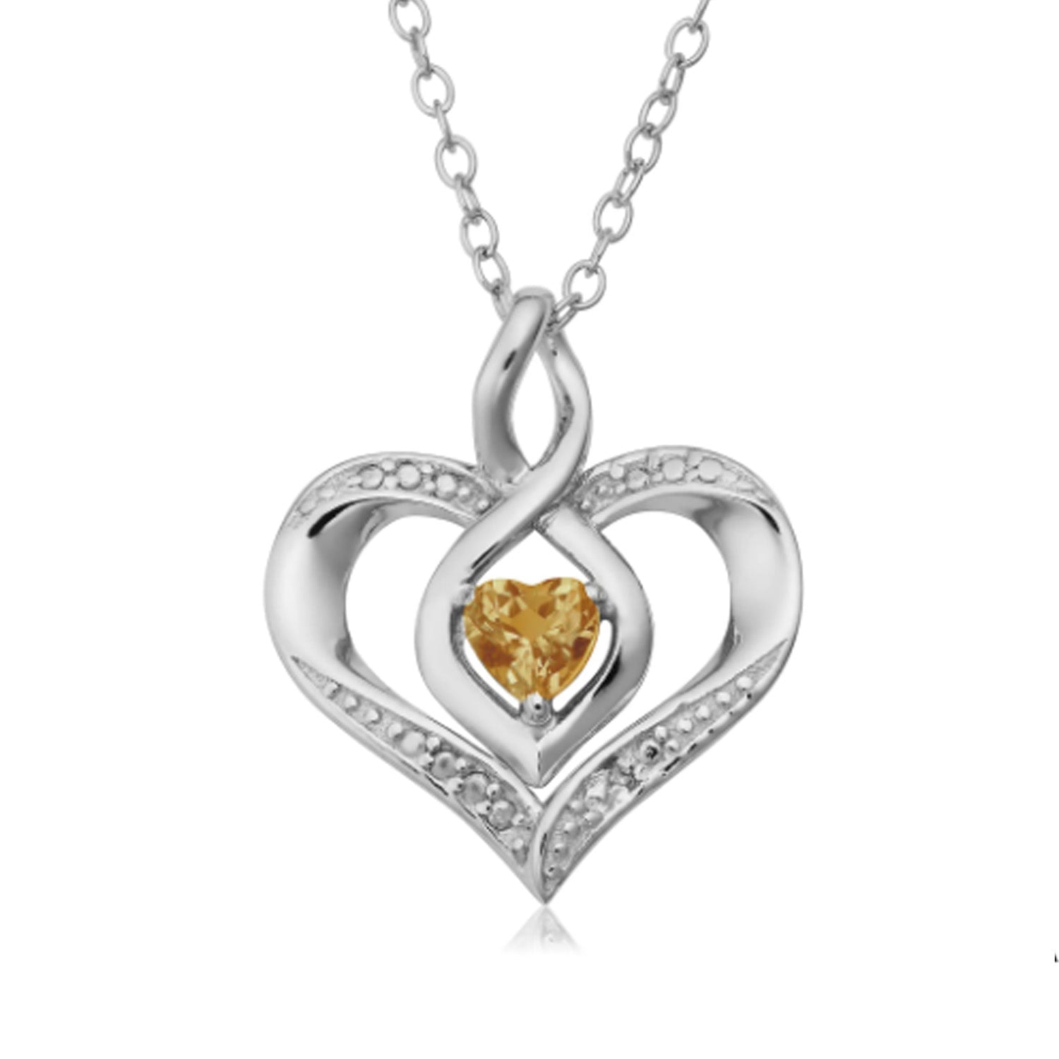 Sterling Silver Heart Shape Gemstone Birthstone Necklace, 18" - JewelryAffairs