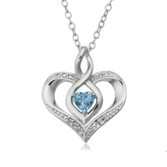 Sterling Silver Heart Shape Gemstone Birthstone Necklace, 18"