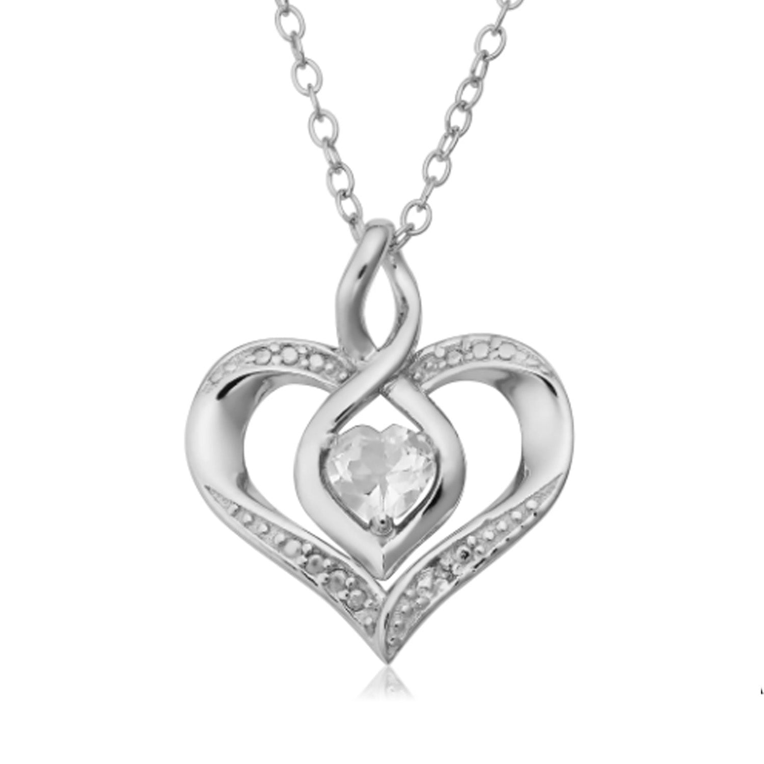 Sterling Silver Heart Shape Gemstone Birthstone Necklace, 18" - JewelryAffairs
