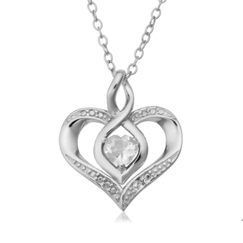 Sterling Silver Heart Shape Gemstone Birthstone Necklace, 18"