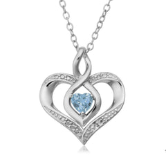Sterling Silver Heart Shape Gemstone Birthstone Necklace, 18" - JewelryAffairs