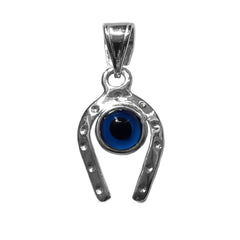 Sterling Silver Horse Shoe Evil Eye Pendant Charm - JewelryAffairs