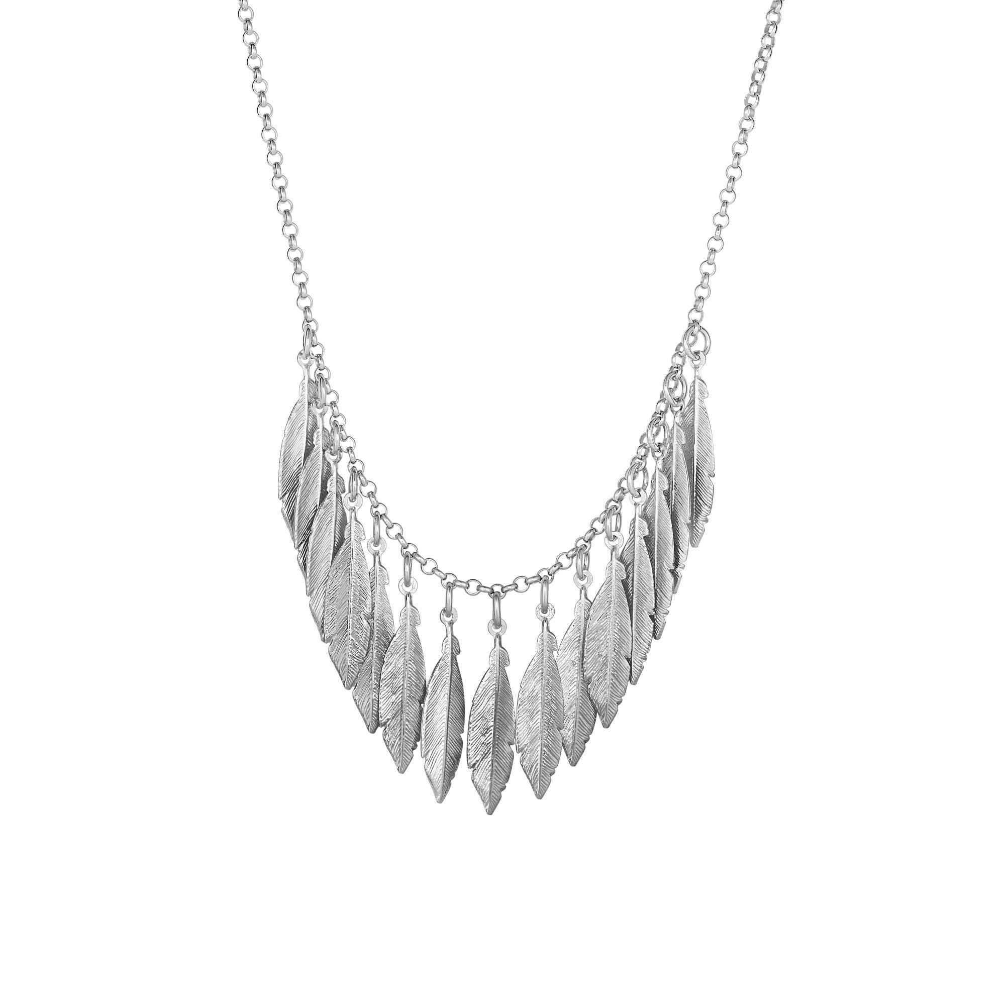 Sterling Silver Leaf Charms Necklace, 18" - JewelryAffairs