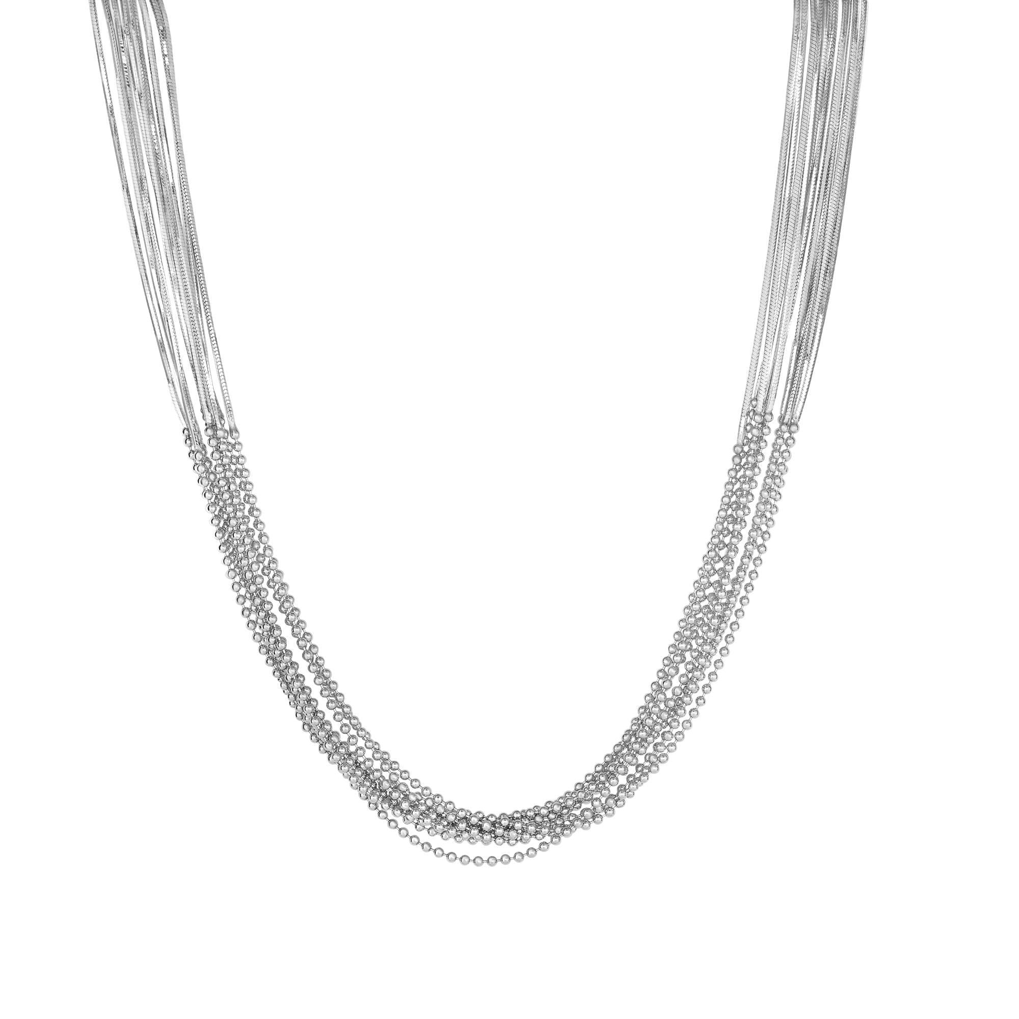 Sterling Silver Multi Strand Bead Link Necklace, 18" - JewelryAffairs