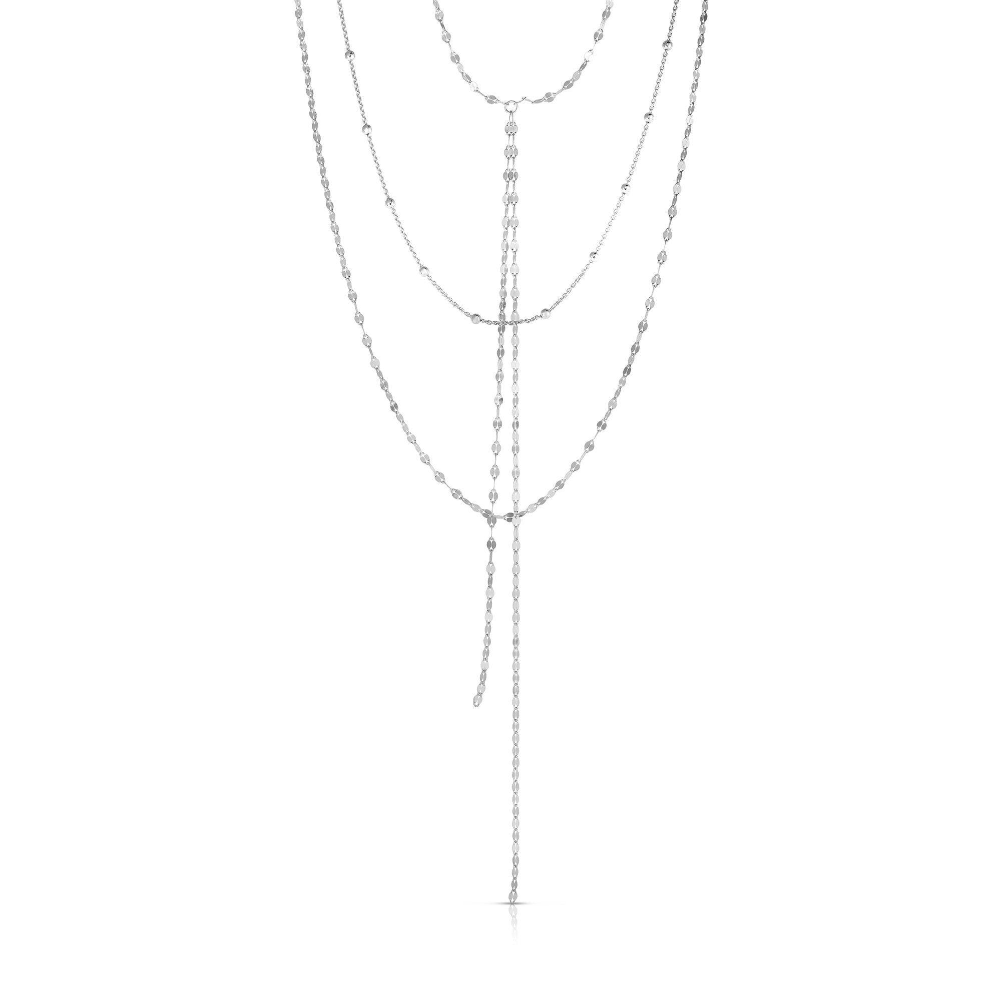 Sterling Silver Multi Strand Fancy Link Necklace, 20" - JewelryAffairs