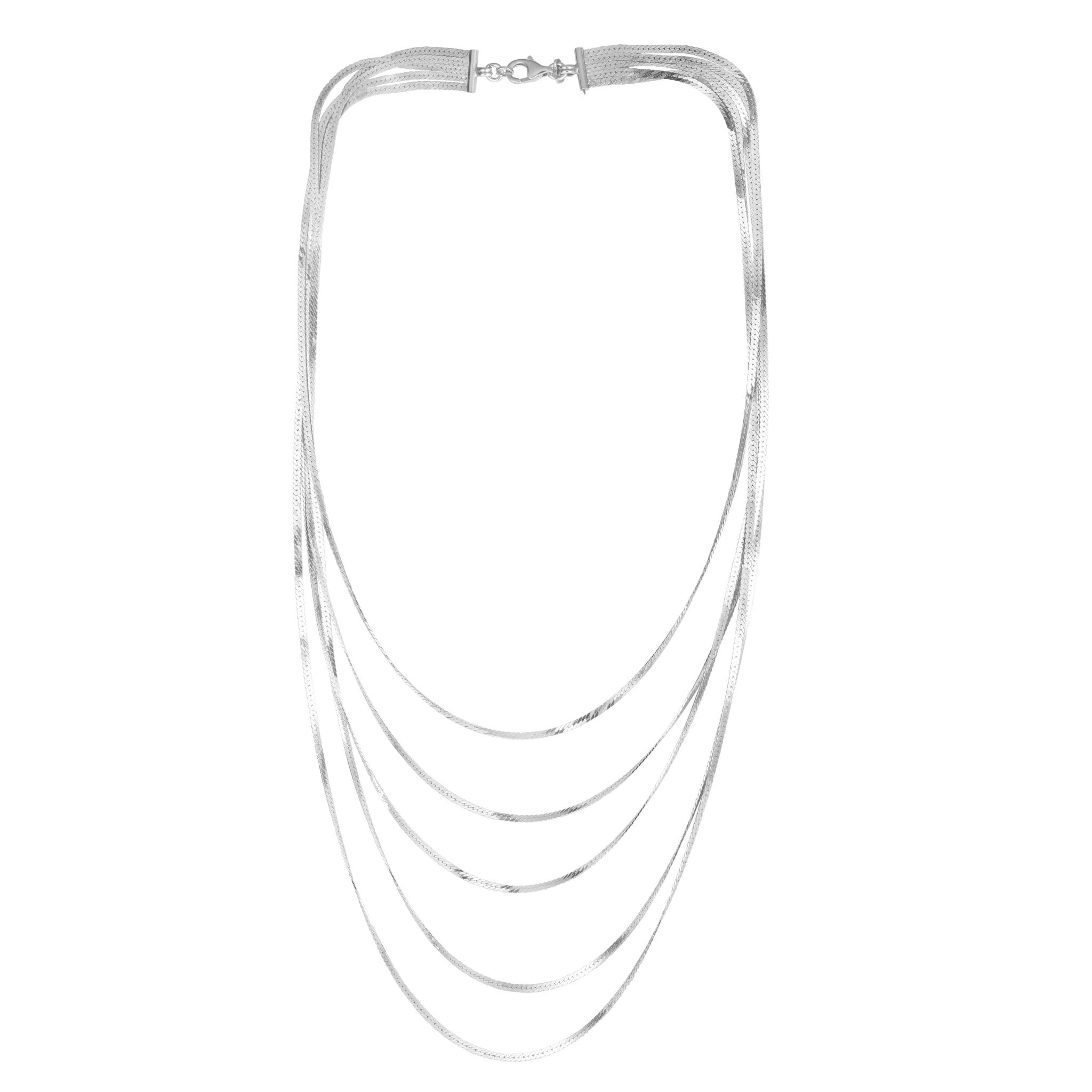 Sterling Silver Multi Strand Fancy Necklace, 17" - JewelryAffairs