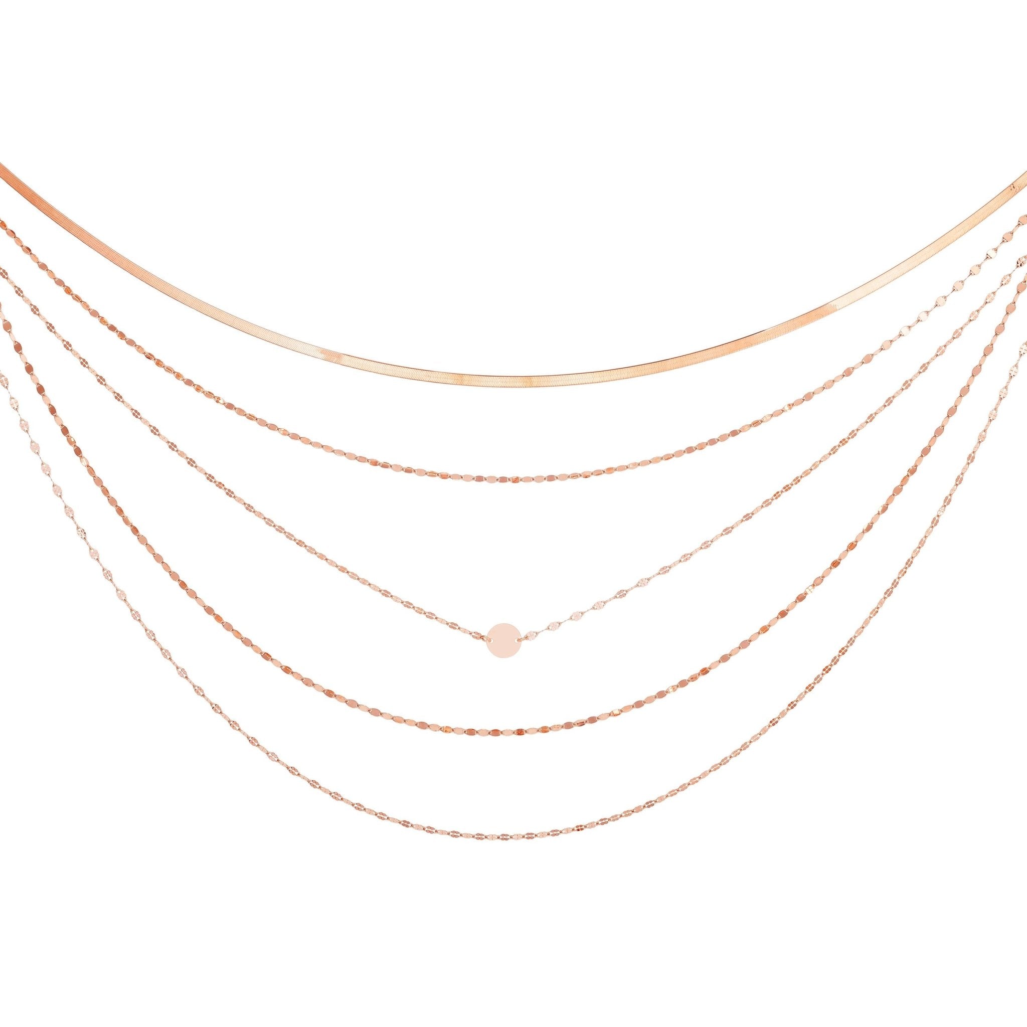 Sterling Silver Multi Strand Herringbone Rose Necklace, 18" - JewelryAffairs