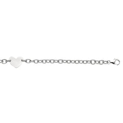 Sterling Silver Oval Link Chain And Heart Charm Women's Bracelet, 7.25"