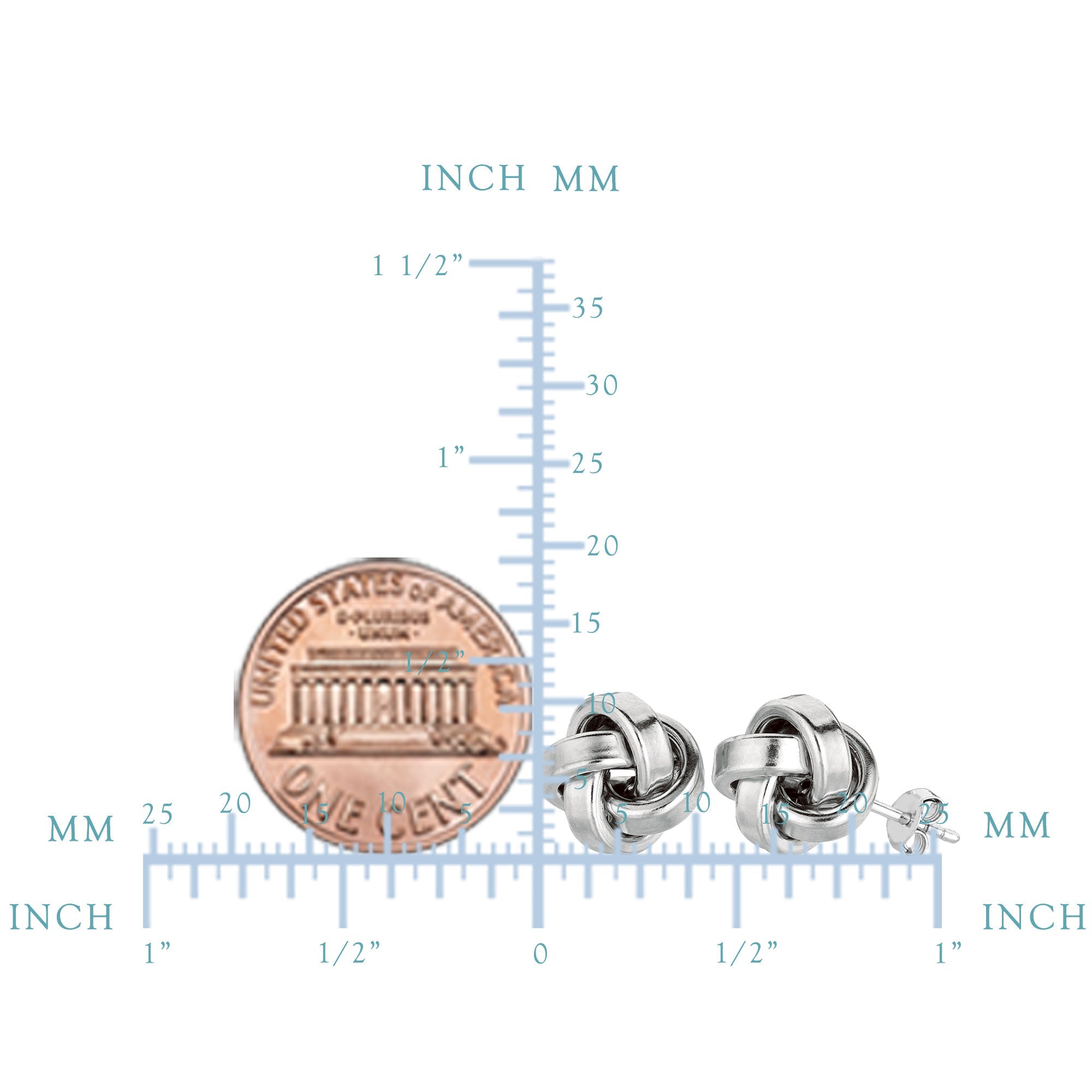 Sterling Silver Rhodium Finish 10mm Shiny Love Knot Stud Earrings - JewelryAffairs