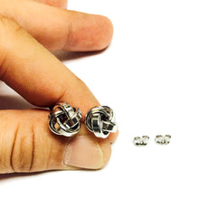 Sterling Silver Rhodium Finish 10mm Shiny Love Knot Stud Earrings - JewelryAffairs