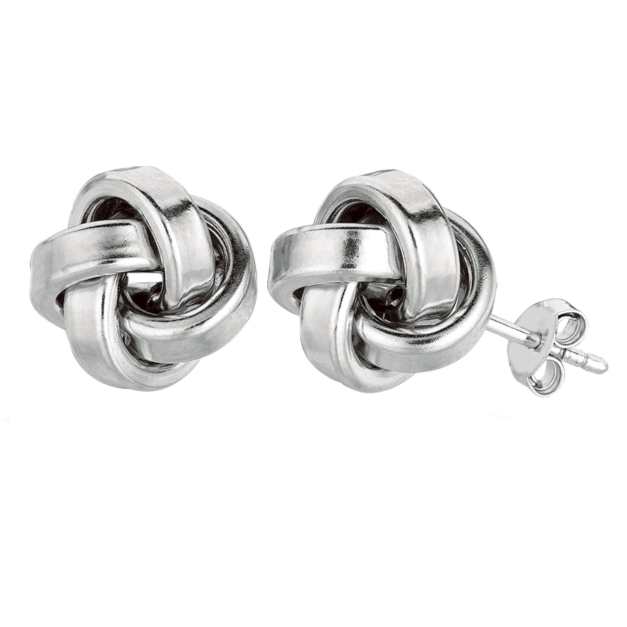 Sterling Silver Rhodium Finish 10mm Shiny Love Knot Stud Earrings - JewelryAffairs