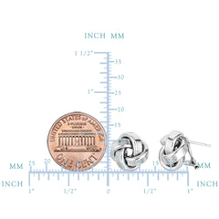 Sterling Silver Rhodium Finish 13mm Shiny Love Knot Omega Back Earrings - JewelryAffairs