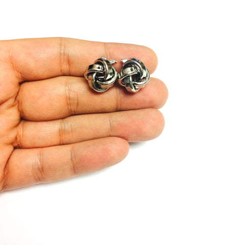 Sterling Silver Rhodium Finish 13mm Shiny Love Knot Omega Back Earrings