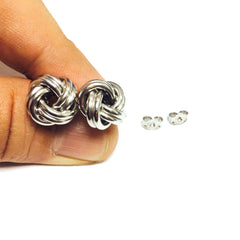 Sterling Silver Rhodium Finish 13mm Shiny Love Knot Stud Earrings - JewelryAffairs