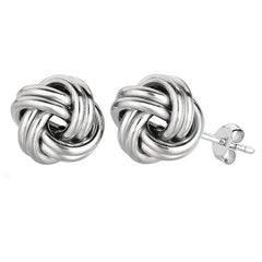 Sterling Silver Rhodium Finish 13mm Shiny Love Knot Stud Earrings - JewelryAffairs