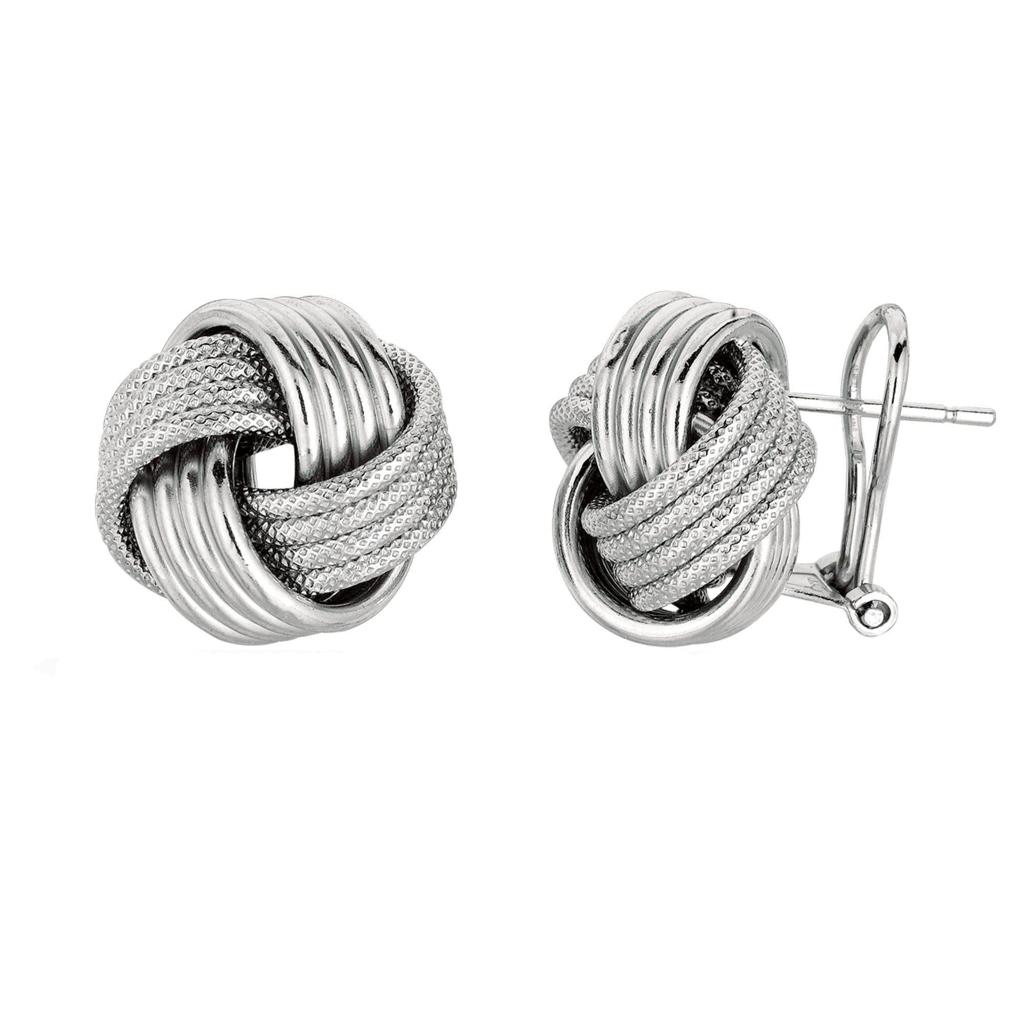 Sterling Silver Rhodium Finish 14mm Love Knot Earrings - JewelryAffairs