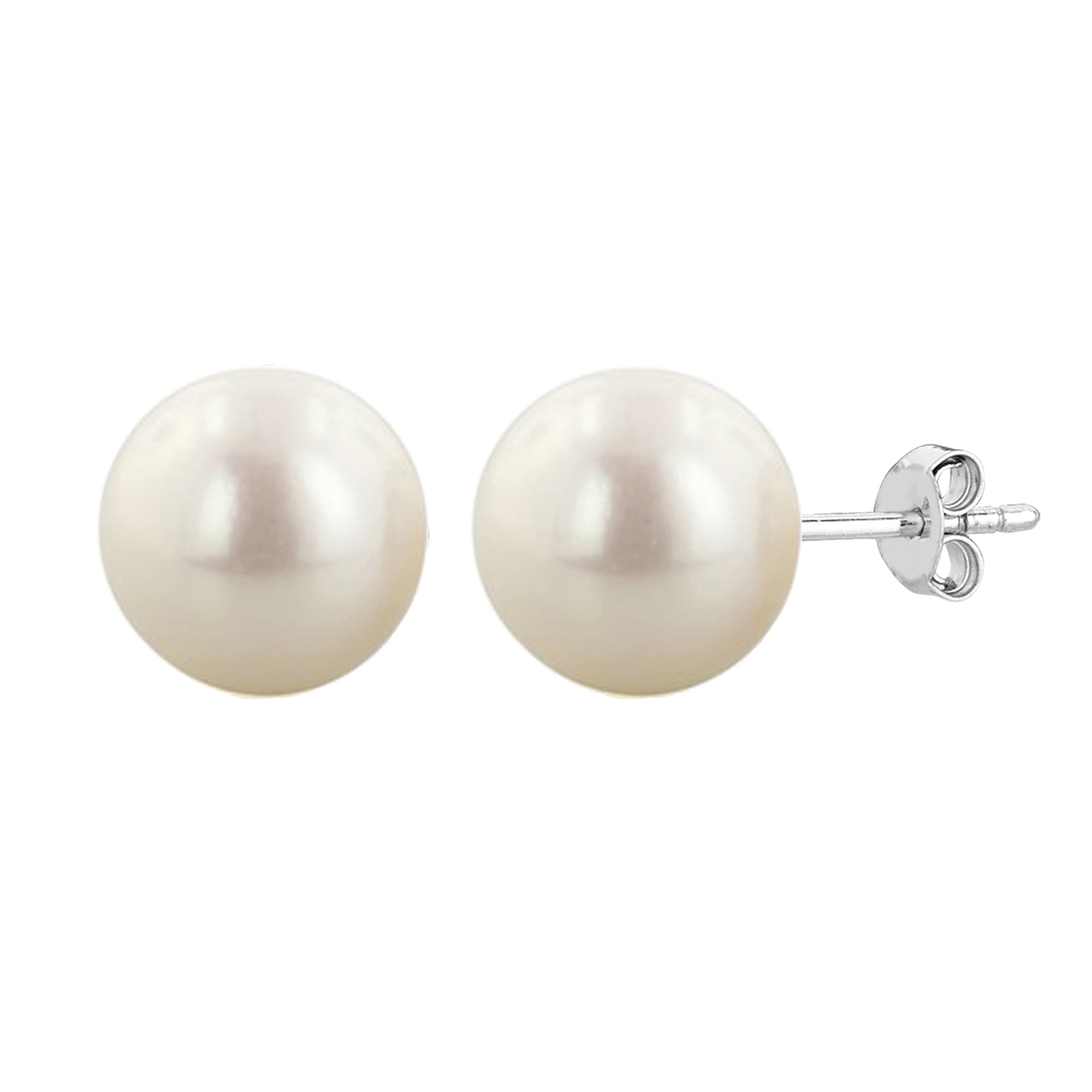 Sterling Silver Rhodium Finish 4mm White Fresh Water Pearl Stud Earring - JewelryAffairs