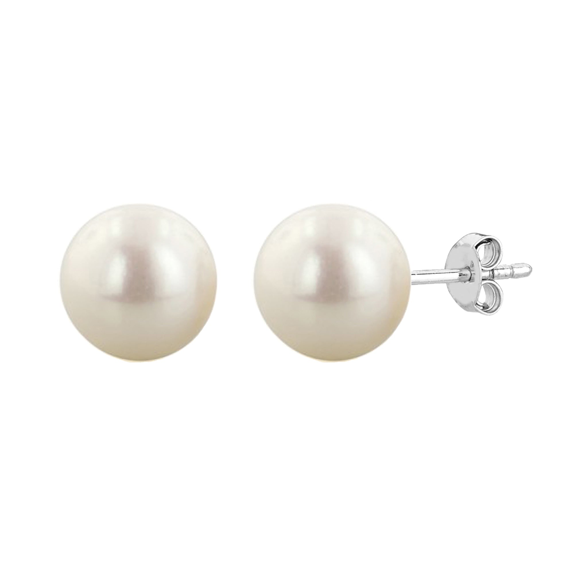 Sterling Silver Rhodium Finish 4mm White Fresh Water Pearl Stud Earring - JewelryAffairs