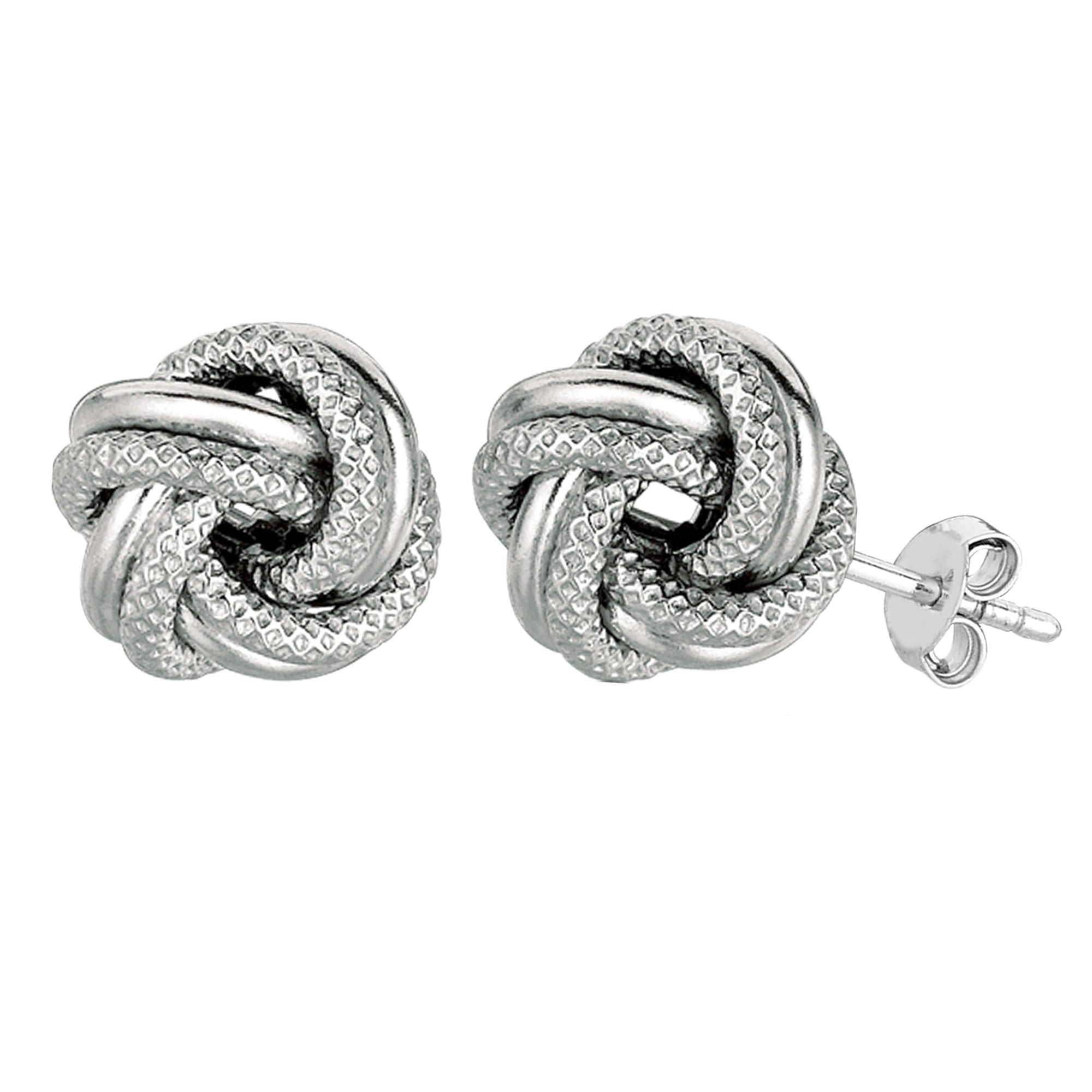 Sterling Silver Rhodium Finish 7mm Shiny And Textured Love Knot Stud Earrings - JewelryAffairs