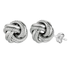 Sterling Silver Rhodium Finish 7mm Shiny And Textured Love Knot Stud Earrings - JewelryAffairs