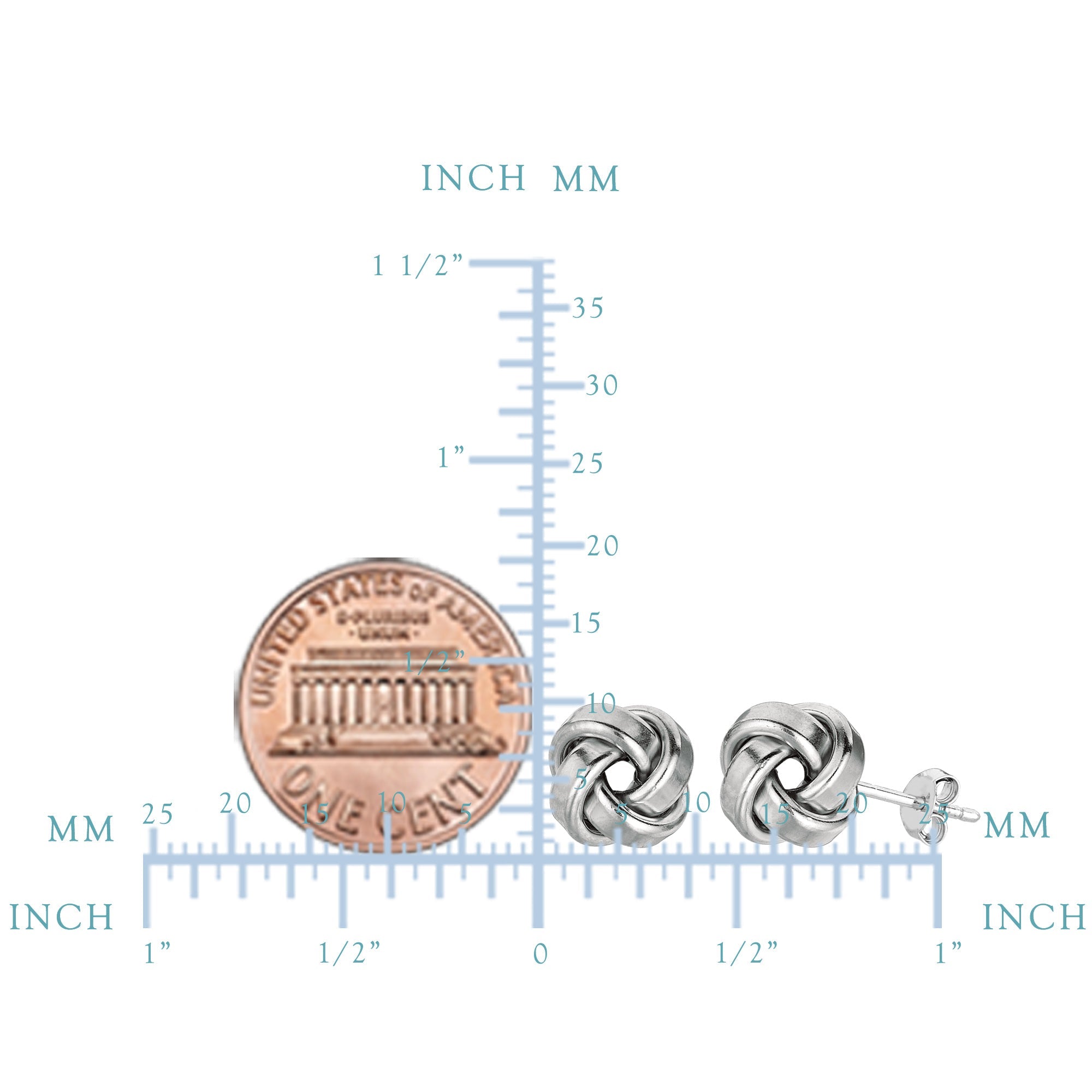 Sterling Silver Rhodium Finish 9mm Shiny Love Knot Stud Earrings - JewelryAffairs