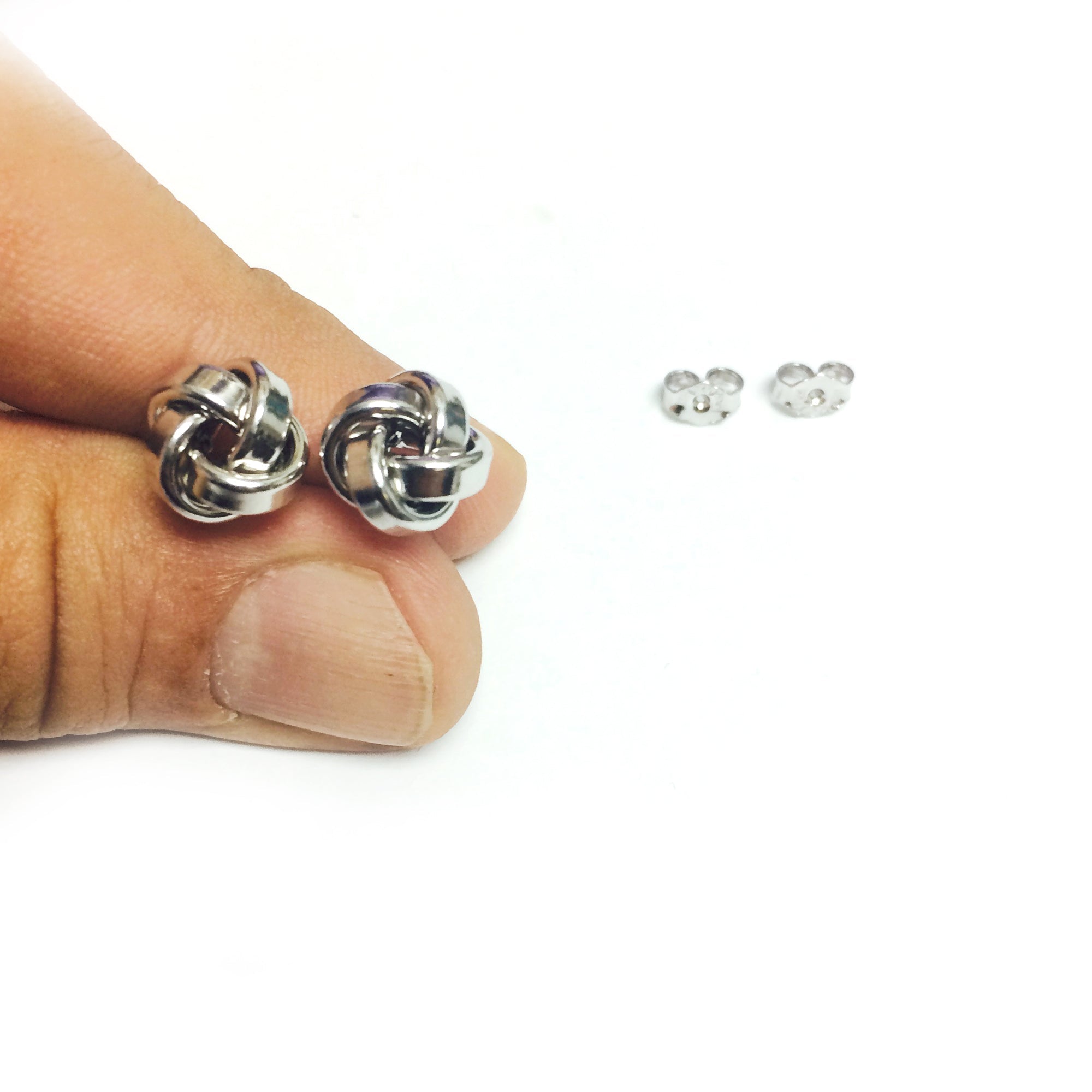 Sterling Silver Rhodium Finish 9mm Shiny Love Knot Stud Earrings - JewelryAffairs