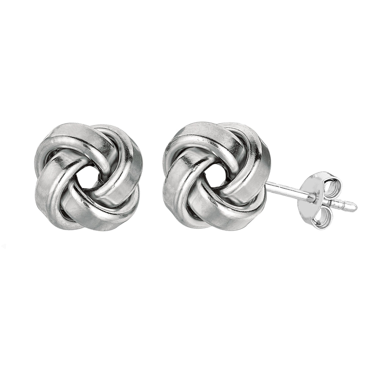 Sterling Silver Rhodium Finish 9mm Shiny Love Knot Stud Earrings - JewelryAffairs