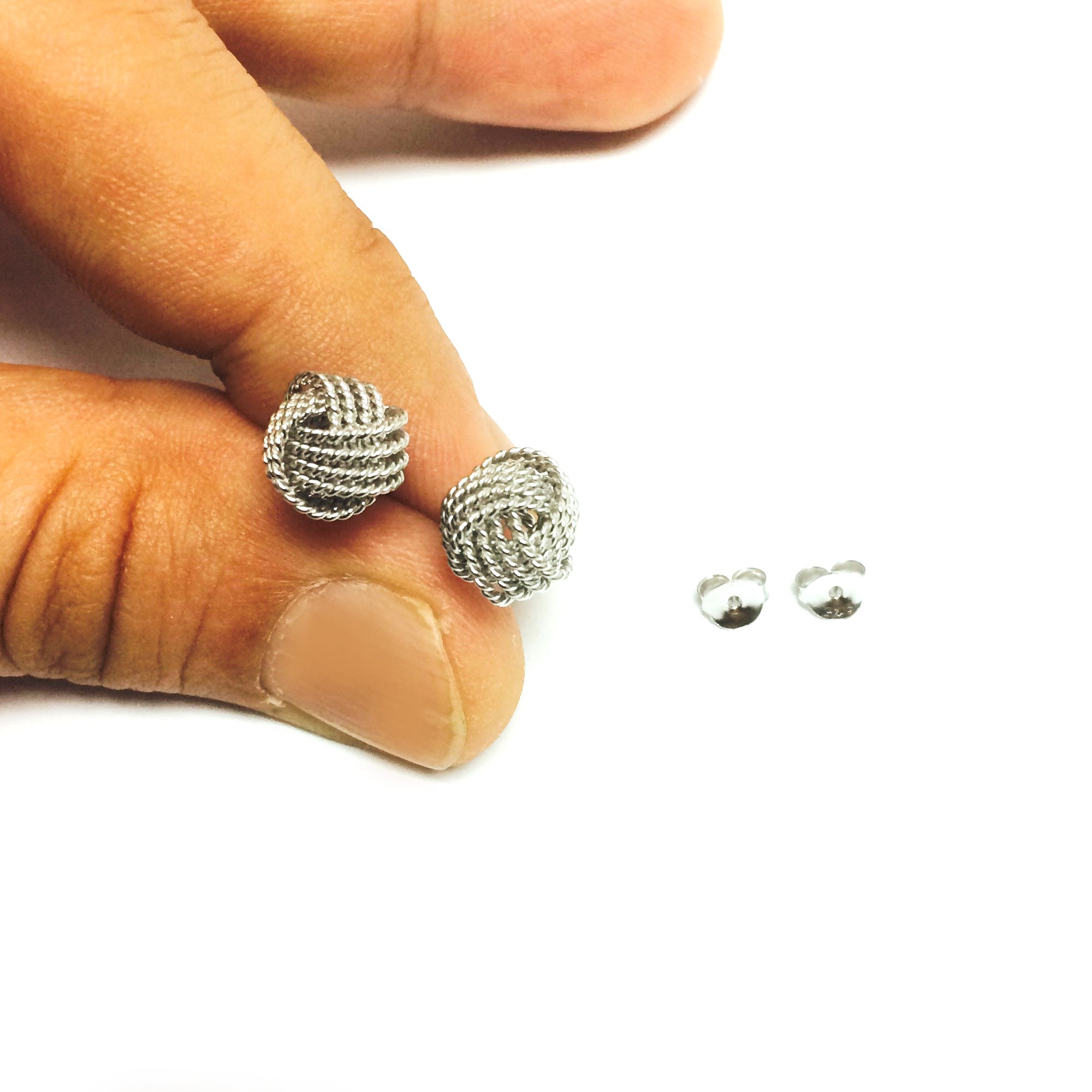 Sterling Silver Rhodium Finish 9mm Twisted Cable Love Knot Earrings - JewelryAffairs