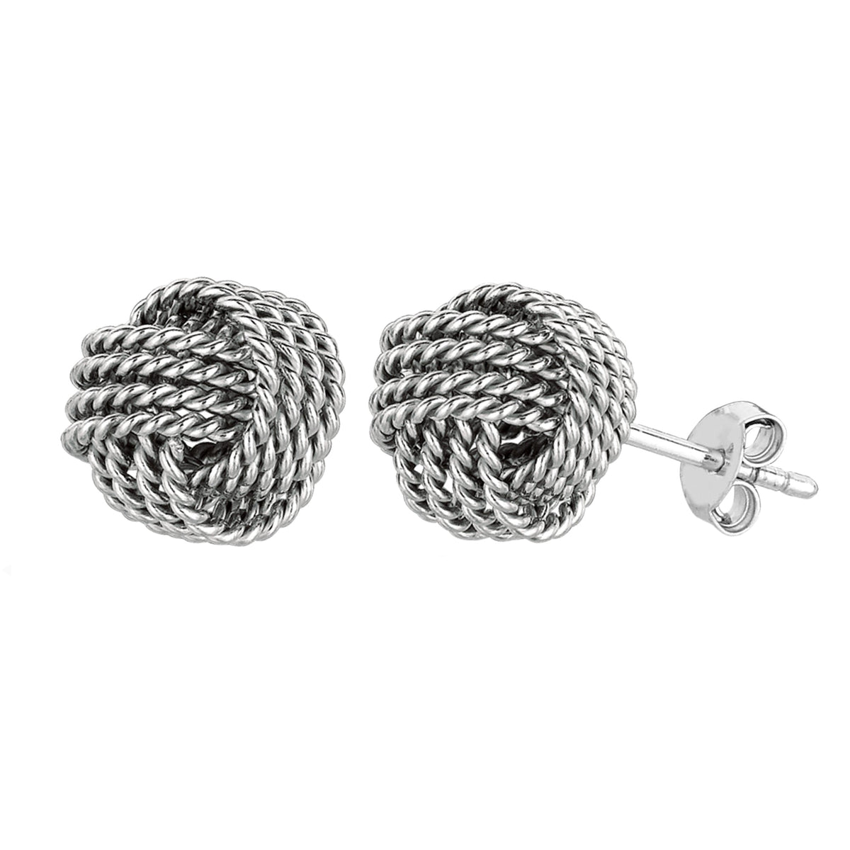 Sterling Silver Rhodium Finish 9mm Twisted Cable Love Knot Earrings - JewelryAffairs