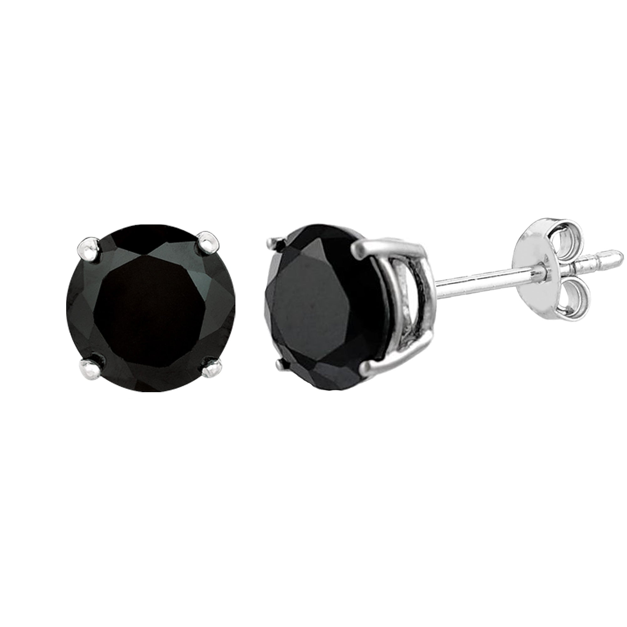 Sterling Silver Rhodium Finish Black Round Cubic Zirconia Stud Earring - JewelryAffairs