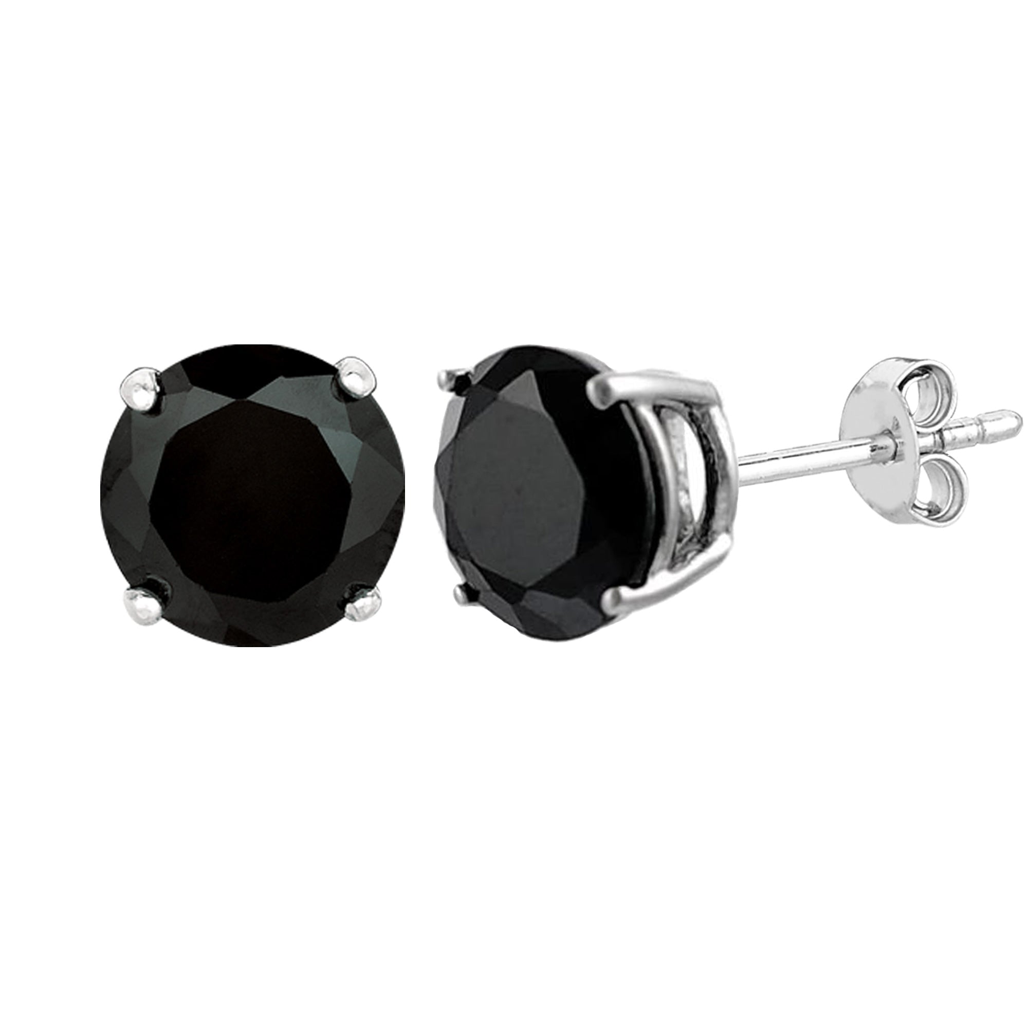 Sterling Silver Rhodium Finish Black Round Cubic Zirconia Stud Earring - JewelryAffairs
