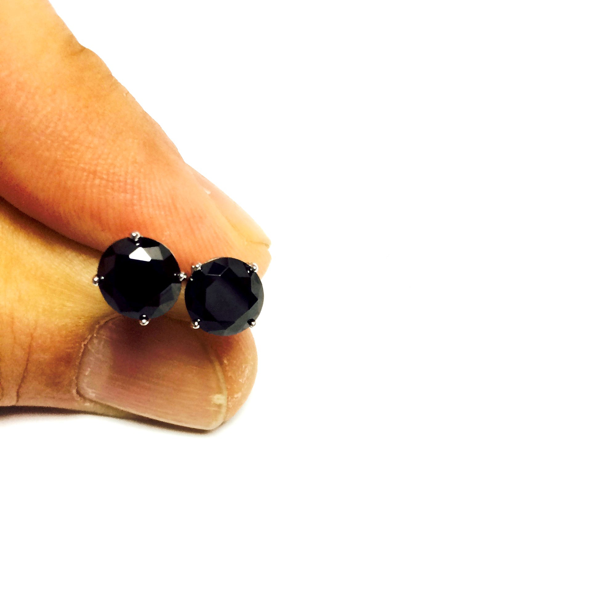 Sterling Silver Rhodium Finish Black Round Cubic Zirconia Stud Earring - JewelryAffairs