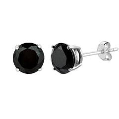 Sterling Silver Rhodium Finish Black Round Cubic Zirconia Stud Earring - JewelryAffairs