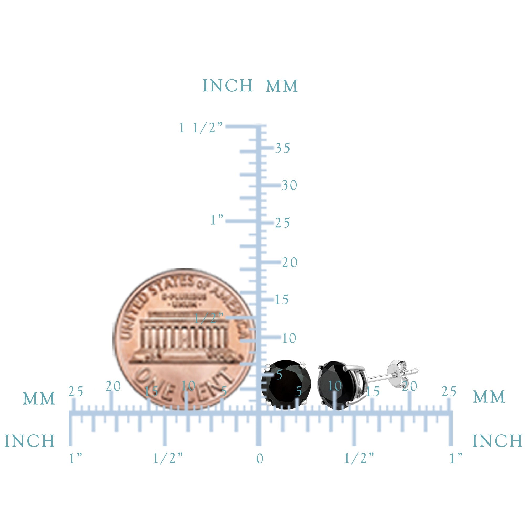 Sterling Silver Rhodium Finish Black Round Cubic Zirconia Stud Earring - JewelryAffairs