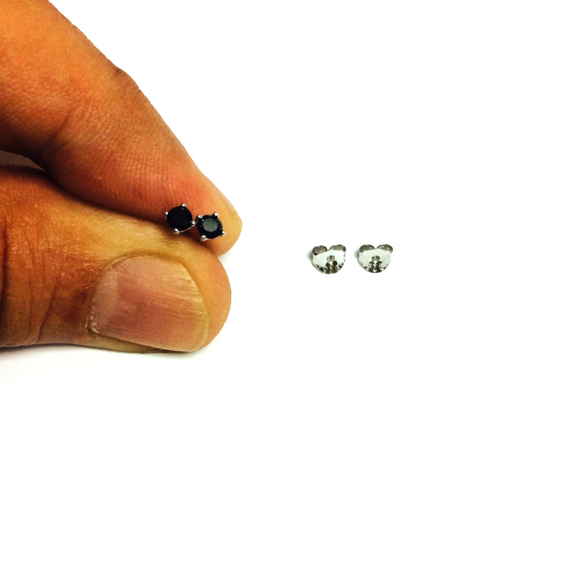 Sterling Silver Rhodium Finish Black Round Cubic Zirconia Stud Earring - JewelryAffairs