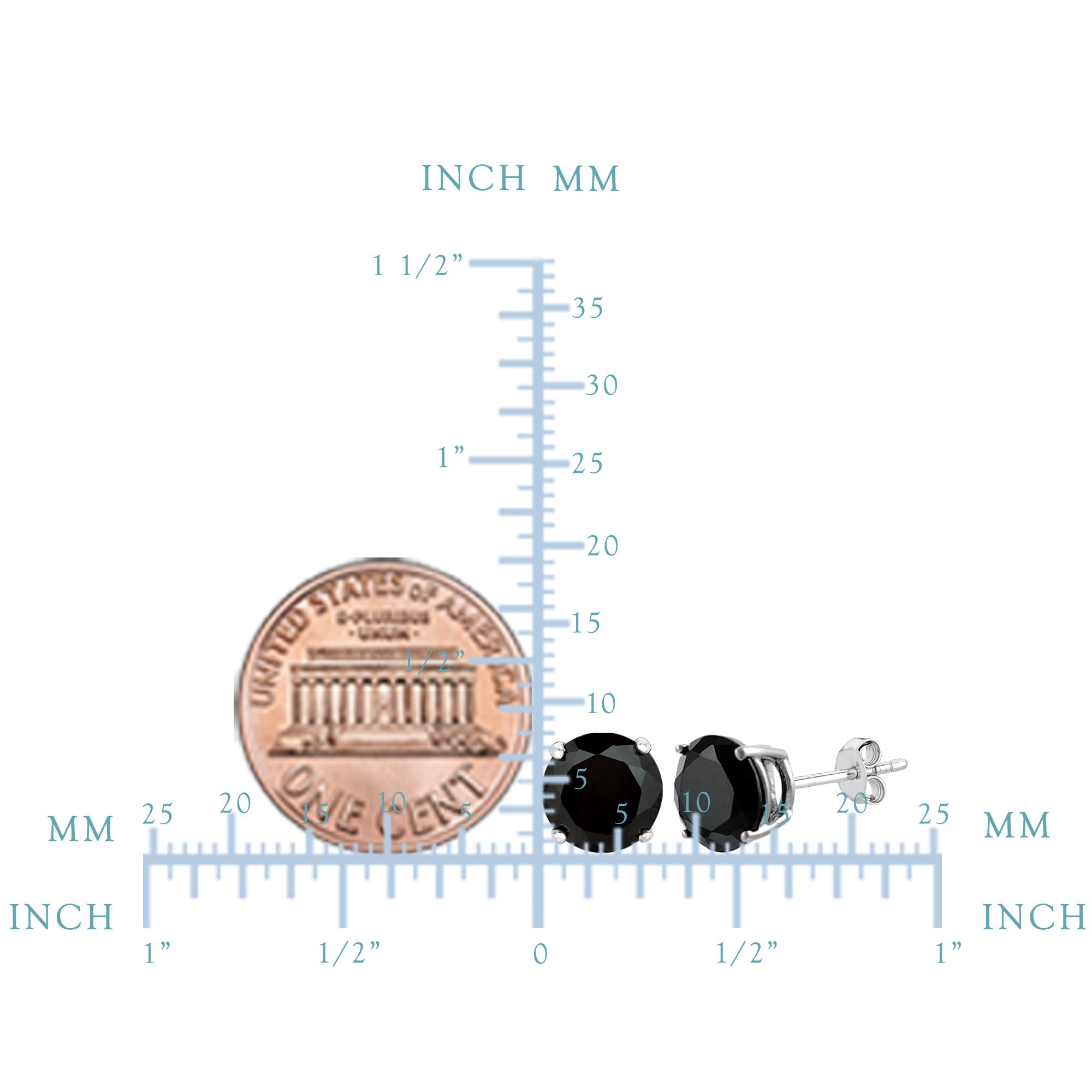 Sterling Silver Rhodium Finish Black Round Cubic Zirconia Stud Earring - JewelryAffairs