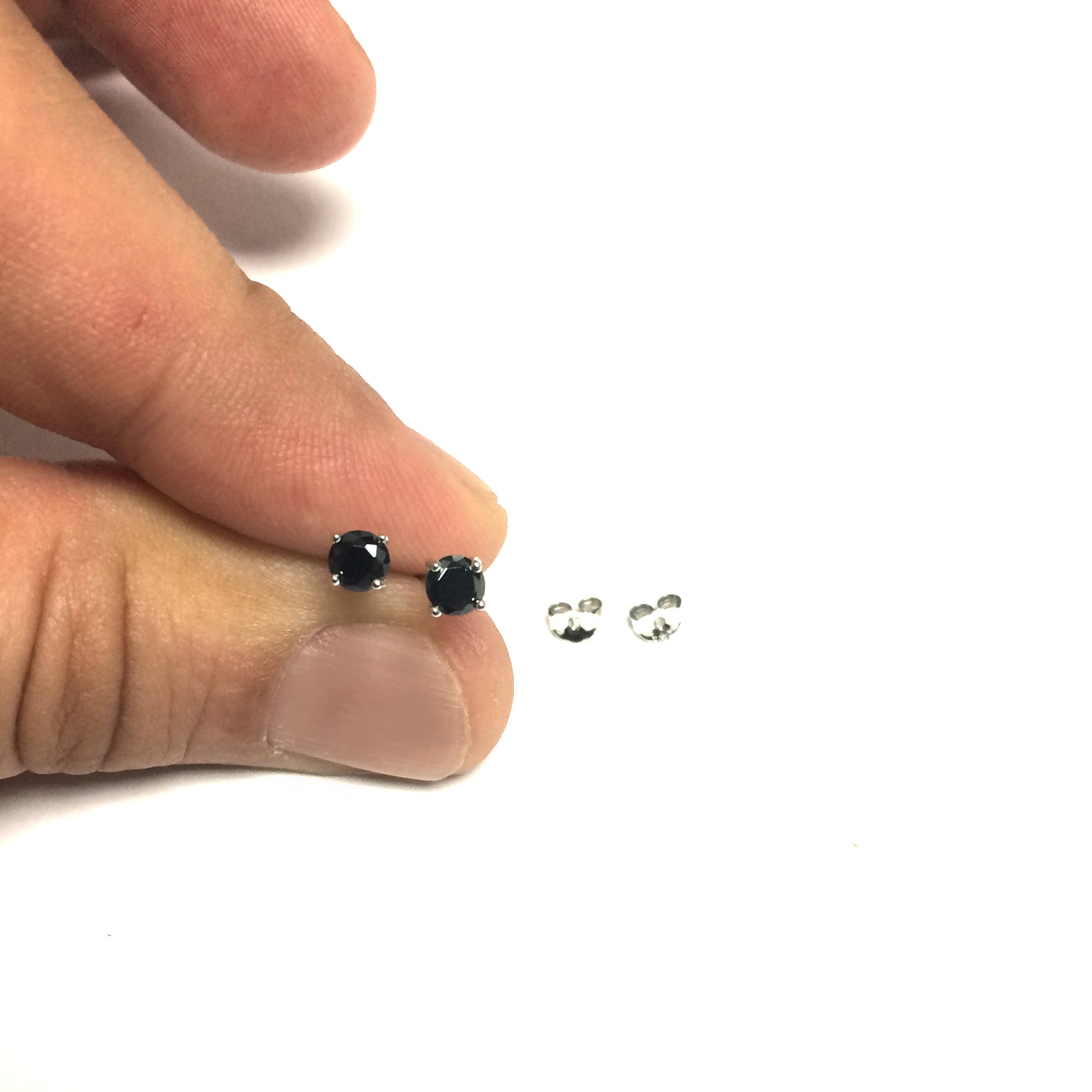 Sterling Silver Rhodium Finish Black Round Cubic Zirconia Stud Earring - JewelryAffairs