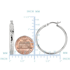 Sterling Silver Rhodium Finish Hammered Finish Hoop Earrings - JewelryAffairs