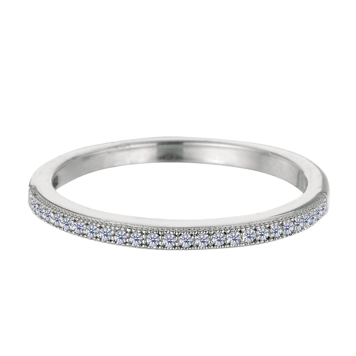 Sterling Silver Rhodium Finish Milgrain Stackable Ring With Pave' Set Cz Stones - JewelryAffairs