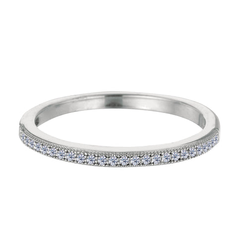Sterling Silver Rhodium Finish Milgrain Stackable Ring With Pave' Set Cz Stones